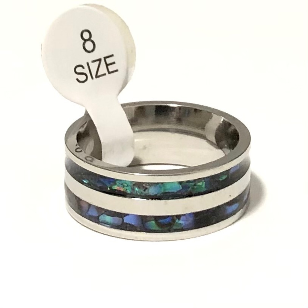 Silver Tone With Abalone Shell Inlay, Size 8 - image 1